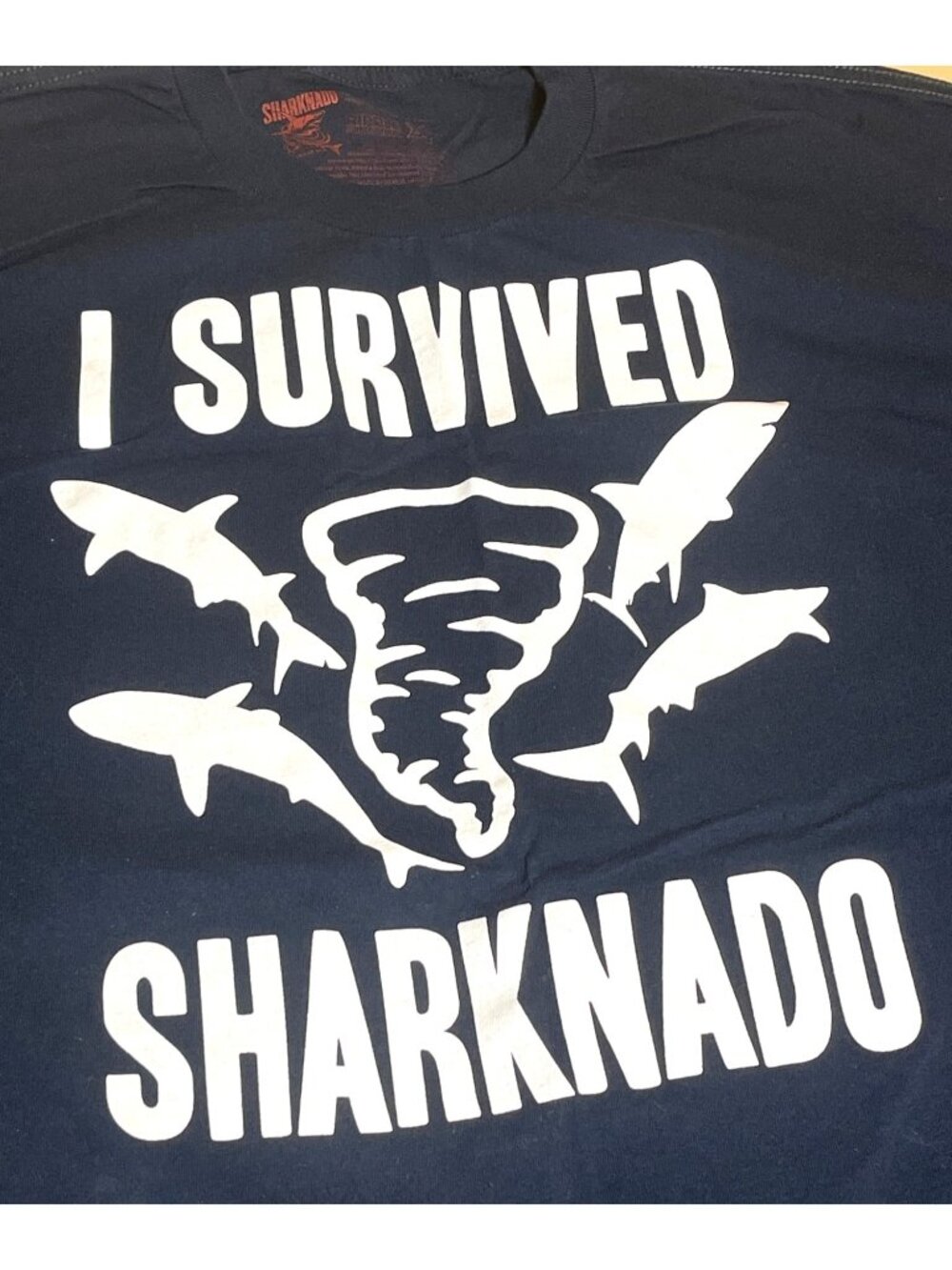 2XL Cotton Graphic T Shirt Navy Blue I Survived Sharknado Cult Shark Movie NWOT